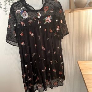 Zara black floral dress with sequin floral details